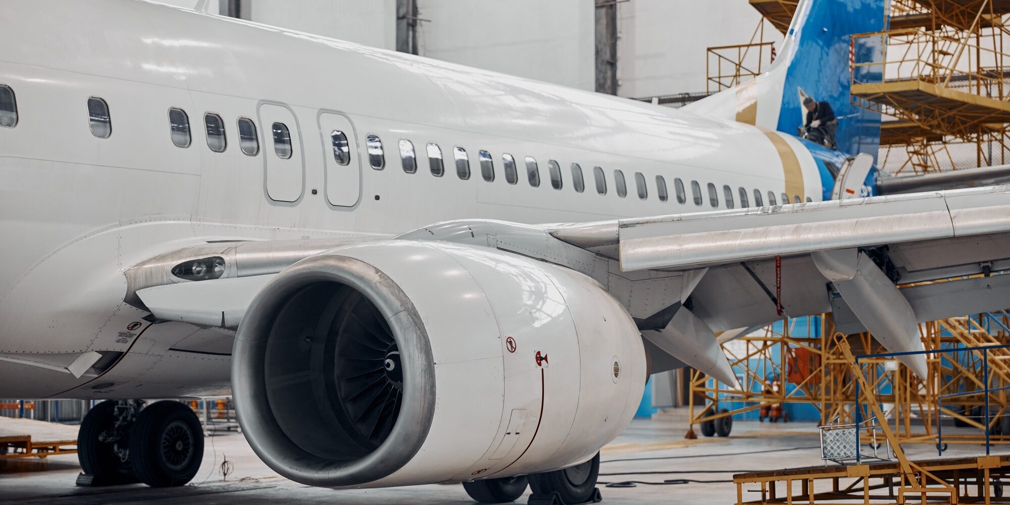 Professional plane expluatation service in big hangar